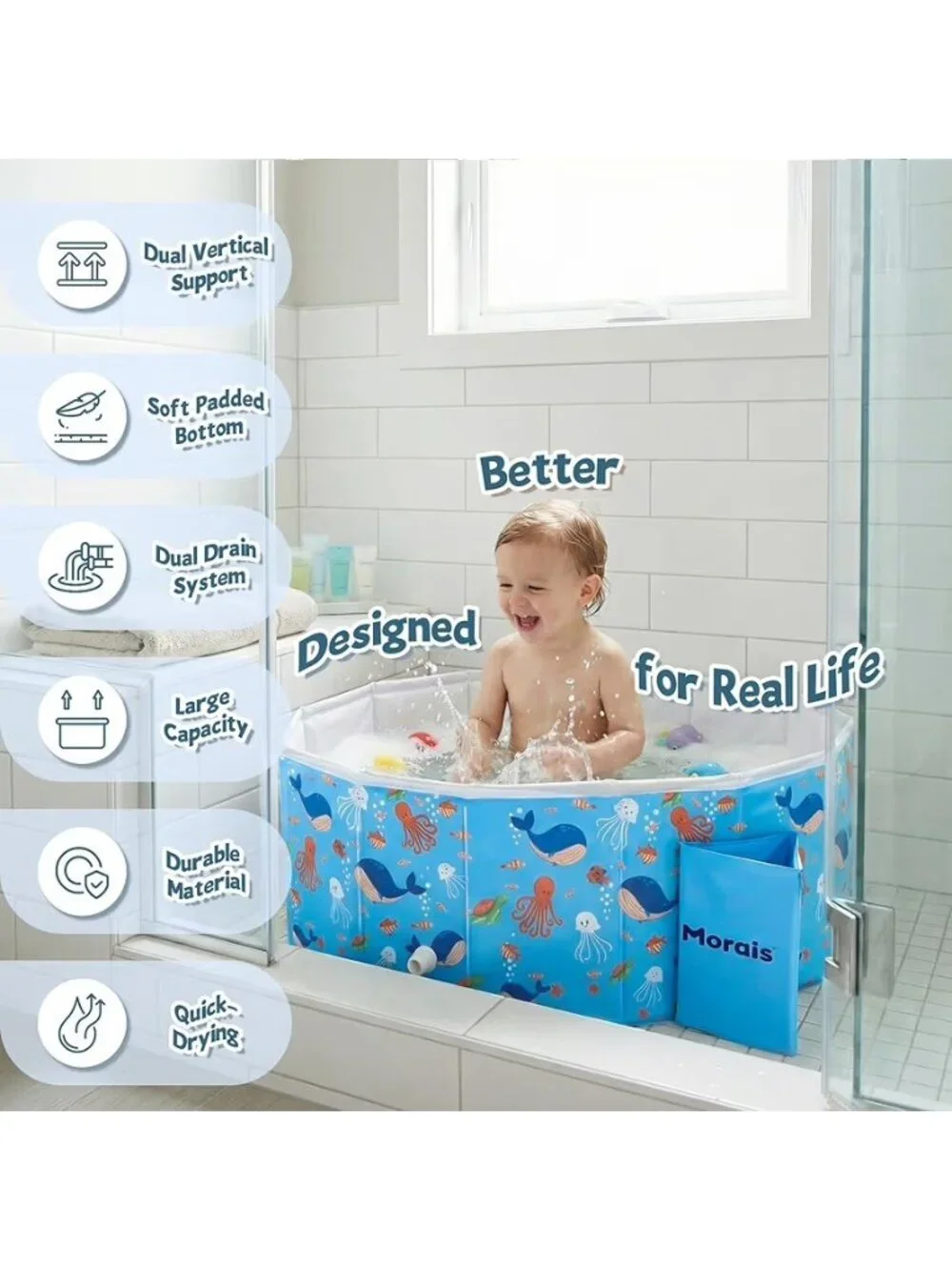 Baby Bathtub Collapsible & Portable, Foldable Toddler Bath Tub for Travel Home